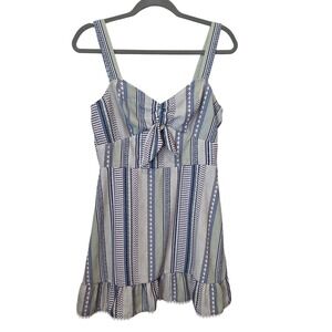 Xtraordinary Striped Sleeveless  Boho Dress Ruffle Hem Mini Dress - Size M